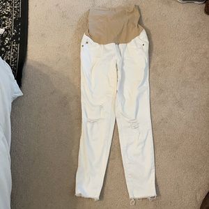 Led white distressed maternity denim